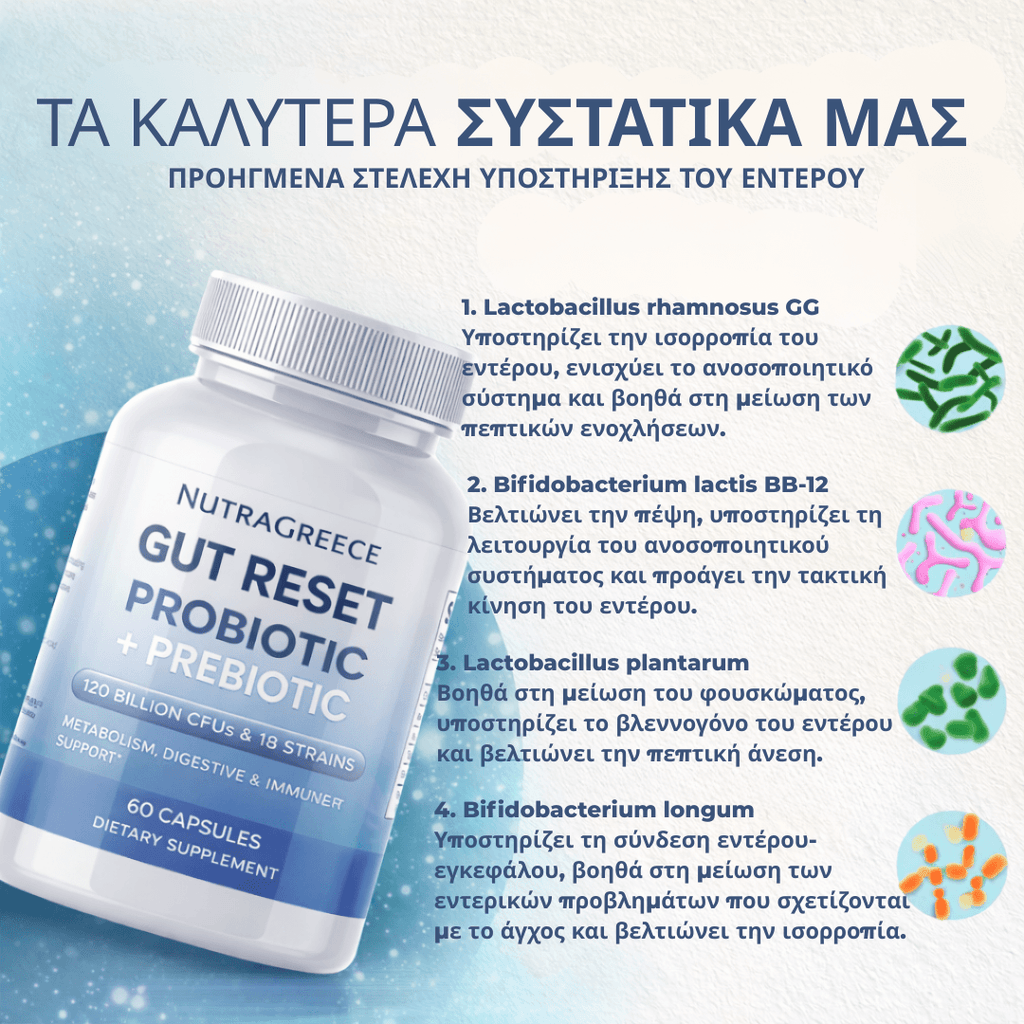 NUTRAGREECE™ Επαναφορά του εντερικού συστήματος - Προηγμένη υποστήριξη του μικροβιώματος, 60 φυτικές κάψουλες