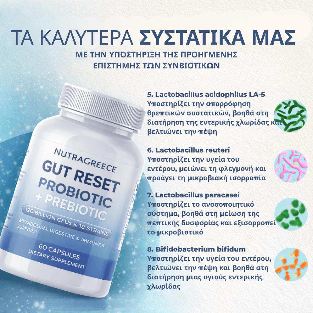 NUTRAGREECE™ Επαναφορά του εντερικού συστήματος - Προηγμένη υποστήριξη του μικροβιώματος, 60 φυτικές κάψουλες